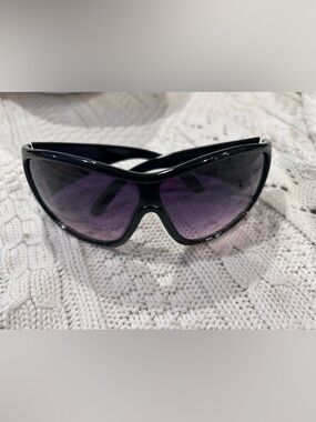 Black Frame Sunglasses with Purple Gradient Lenses.  DG on the outer arms.